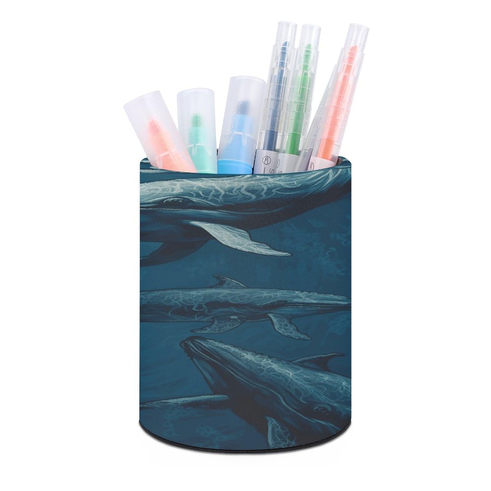 LDGSUPH Ocean Whale Round Pen Holder Leather Pen Cup Pencil Cup Pen Organizer Pencil Holder for Desk Organizer Pencil Organizers Makeup Brush Holders for Home Office Gift