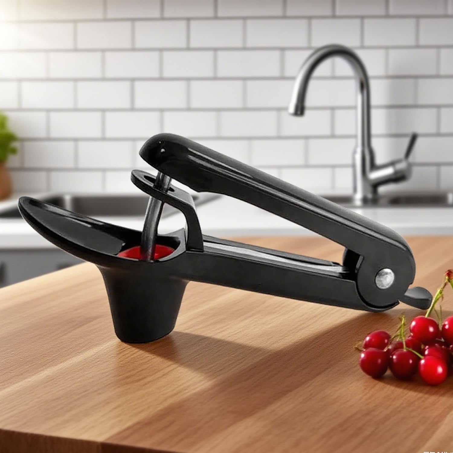 Dénoyauteur Cerises Manuel en Acier Inoxydable - Snocciolateur pour Olives & Fruits à Noyau, Outil Élégant pour Confiture, Desserts et Cuisine Maison (Noir)