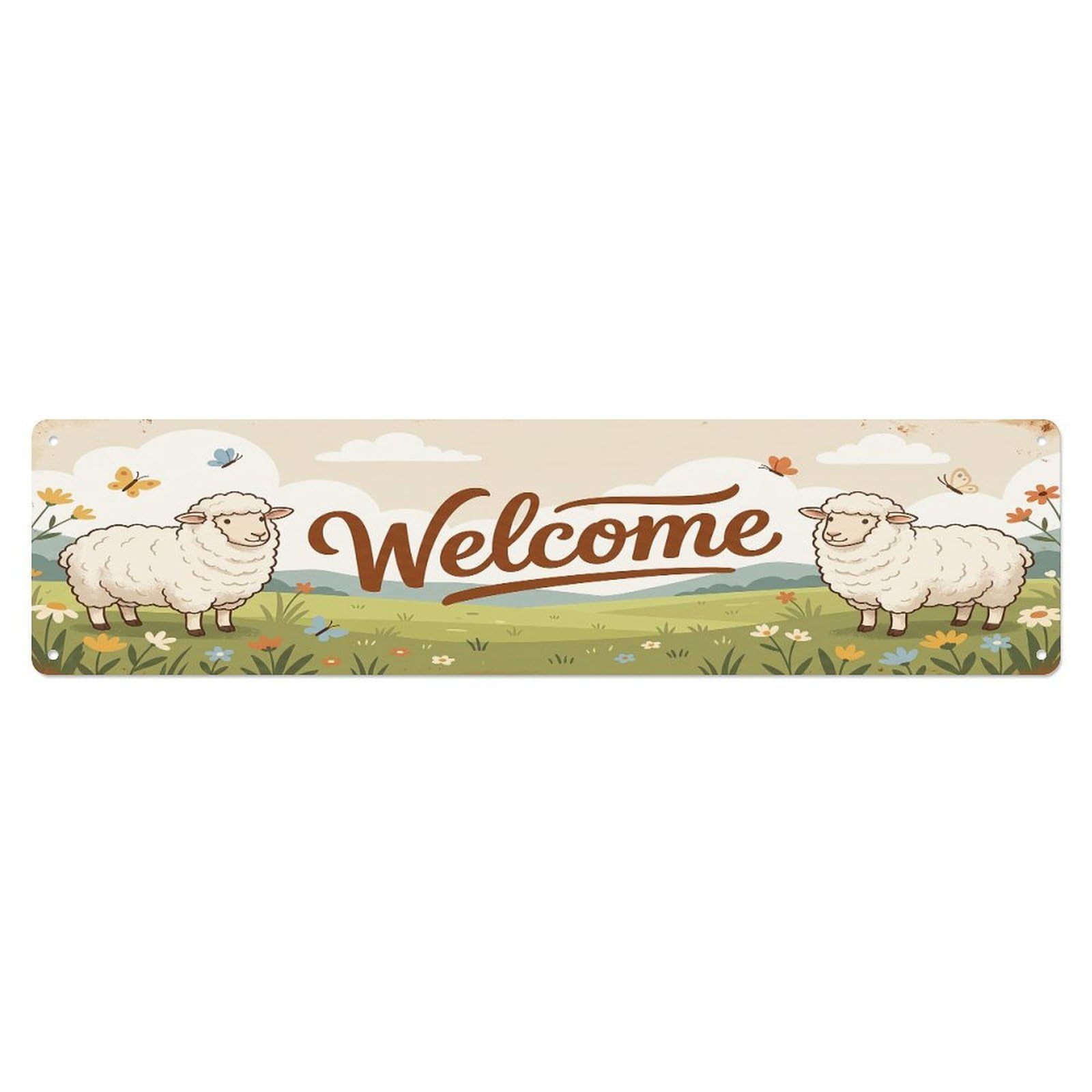 Cxhjca 4X16inch(10X40cm) Vintage Welcome Corriedale Sheep Metal Tin Sign