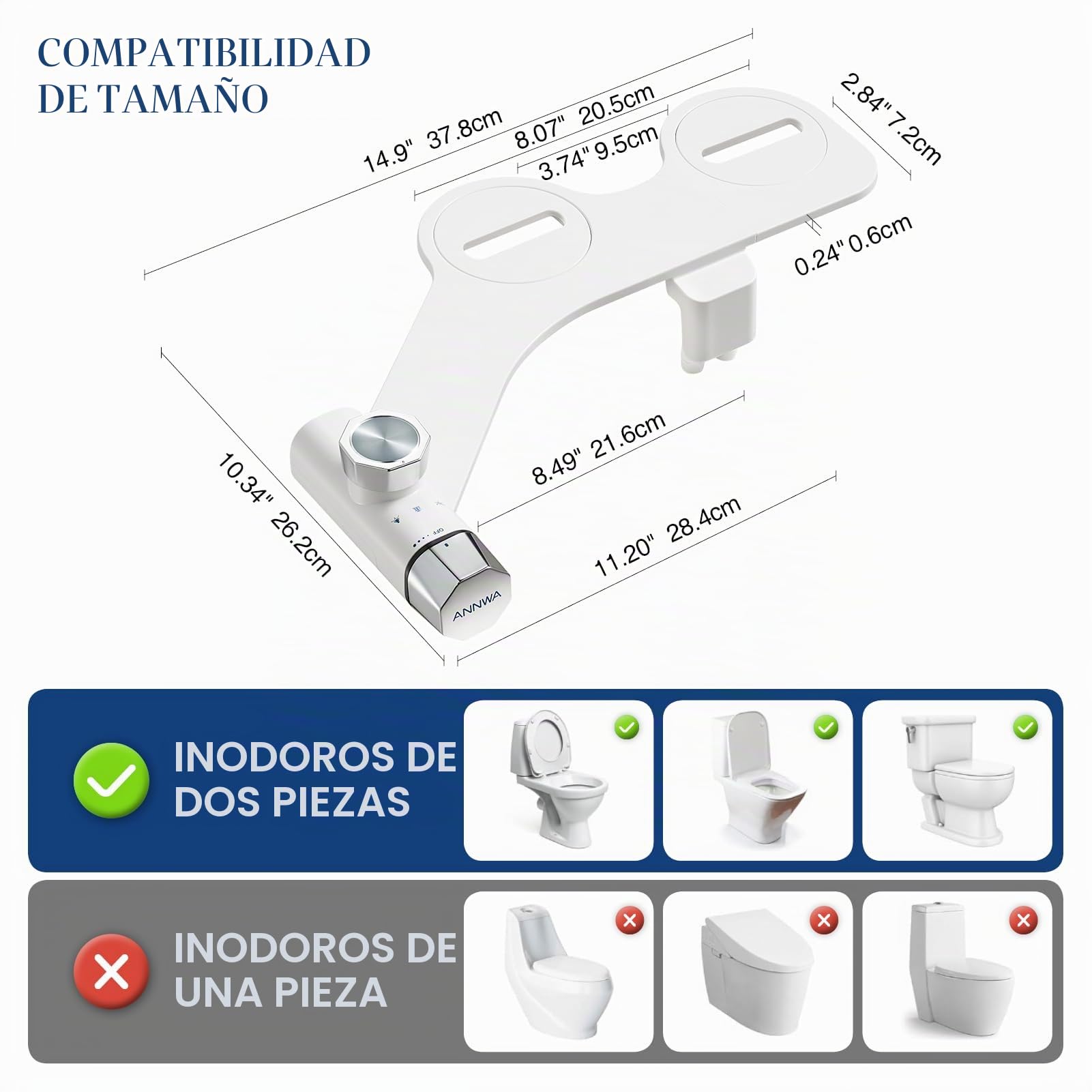 Pulverizador Bidet para WC No Eléctrico con Doble Boquilla Retráctil y Autolimpiante, Control de Presión, Limpieza Frontal y Trasera TT17NA