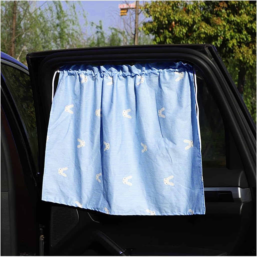 Car Side Window Shade, 19"×27" Auto Window Curtain with Sun Protection, Car Window Sun Shade Cover Block Damage from Direct Bright Sunlight and Heat, Car Accessories (Blue Striped Rabbit)