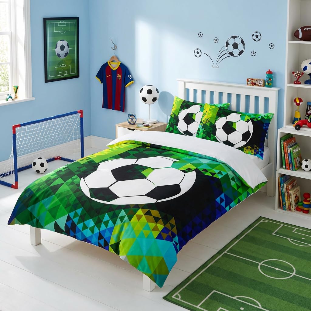 Adam Home 3D Digital Printed Football Duvet Cover Set With Pillowcases Home Bedroom Décor Microfiber Superking Bedding Set Made in UK |Abstract Design Football