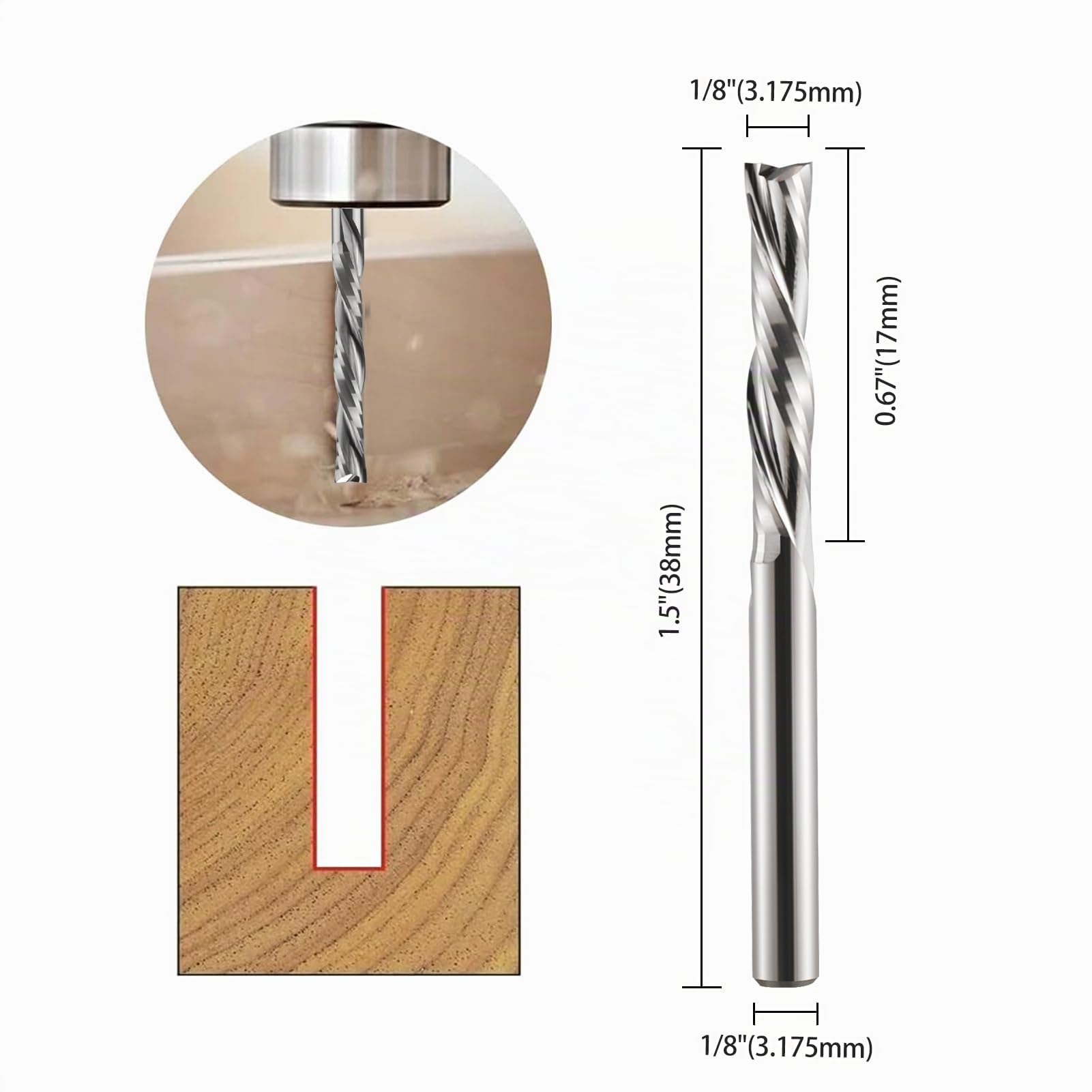 Juego de 5 brocas de corte descendente de 3.175mm de pulgada en espiral CNC para fresadora de carburo de tungsteno