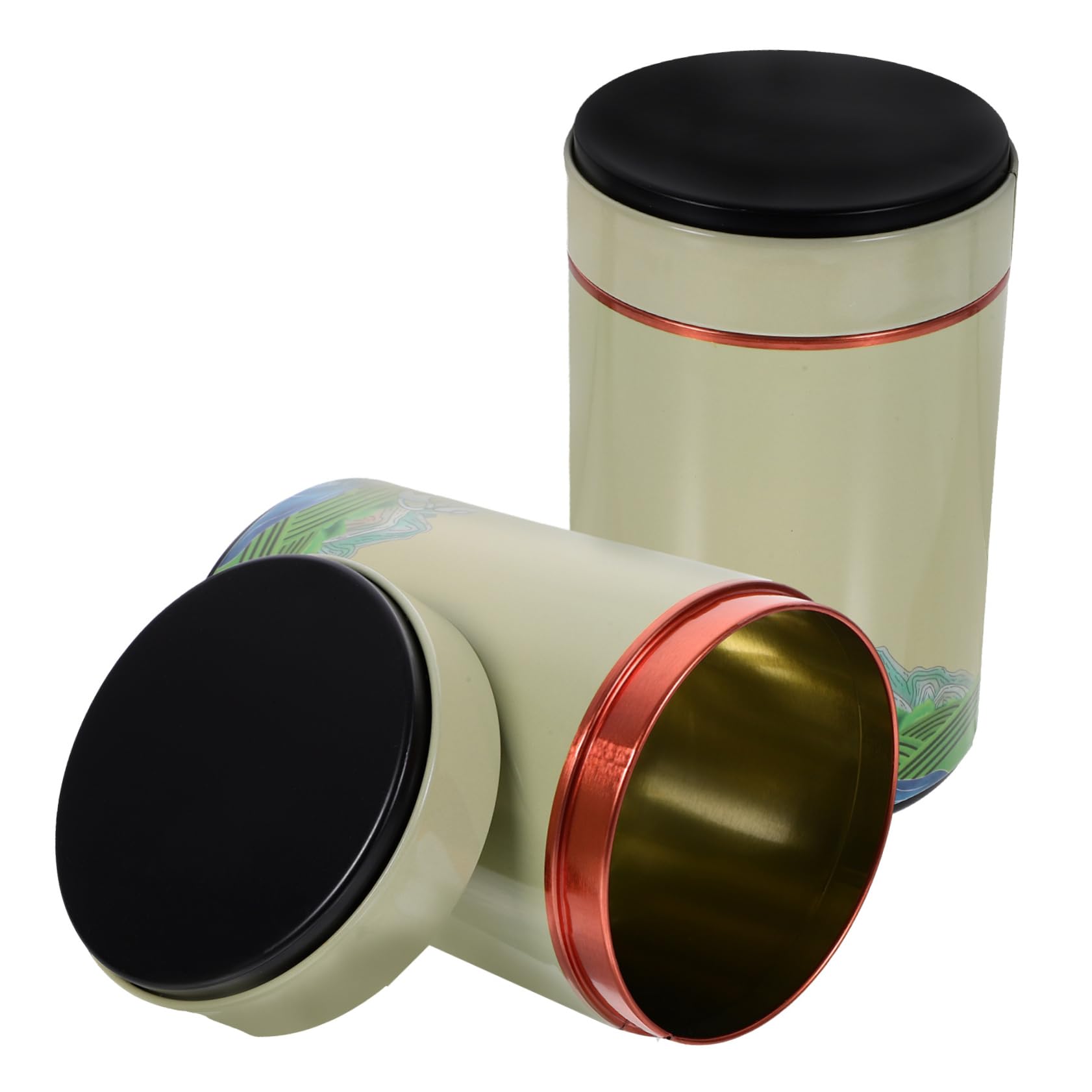 XYIANG 2pcs Tea Tinplate Tea Canister Coffee Bean Canister Loose Tea Storage Tin Coffee Canister Tea Tin Vintage Storage Jar Tea Canisters Spice Jar Storage Box with Cover White (White 14X8.5X8.5CM)