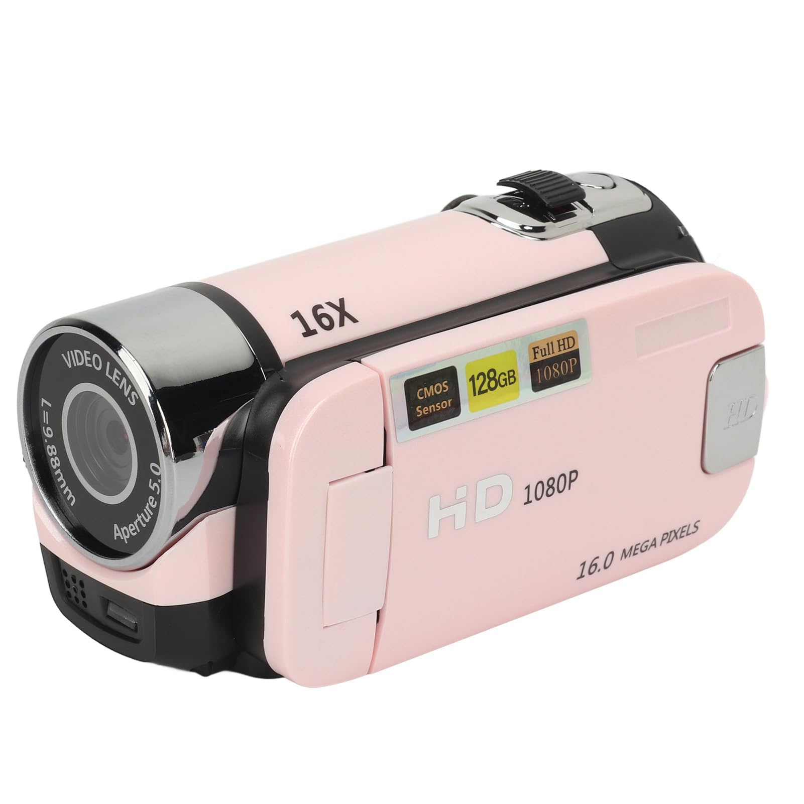 Aparat Cyfrowy HD 1080P, Kamera Wideo do Vlogowania z 16-krotnym Zoomem i 2,4-calowym Obrotowym Ekranem do Robienia zdjęć, Przenośna Kamera do Selfie 16 MP ze światłem (PINK)