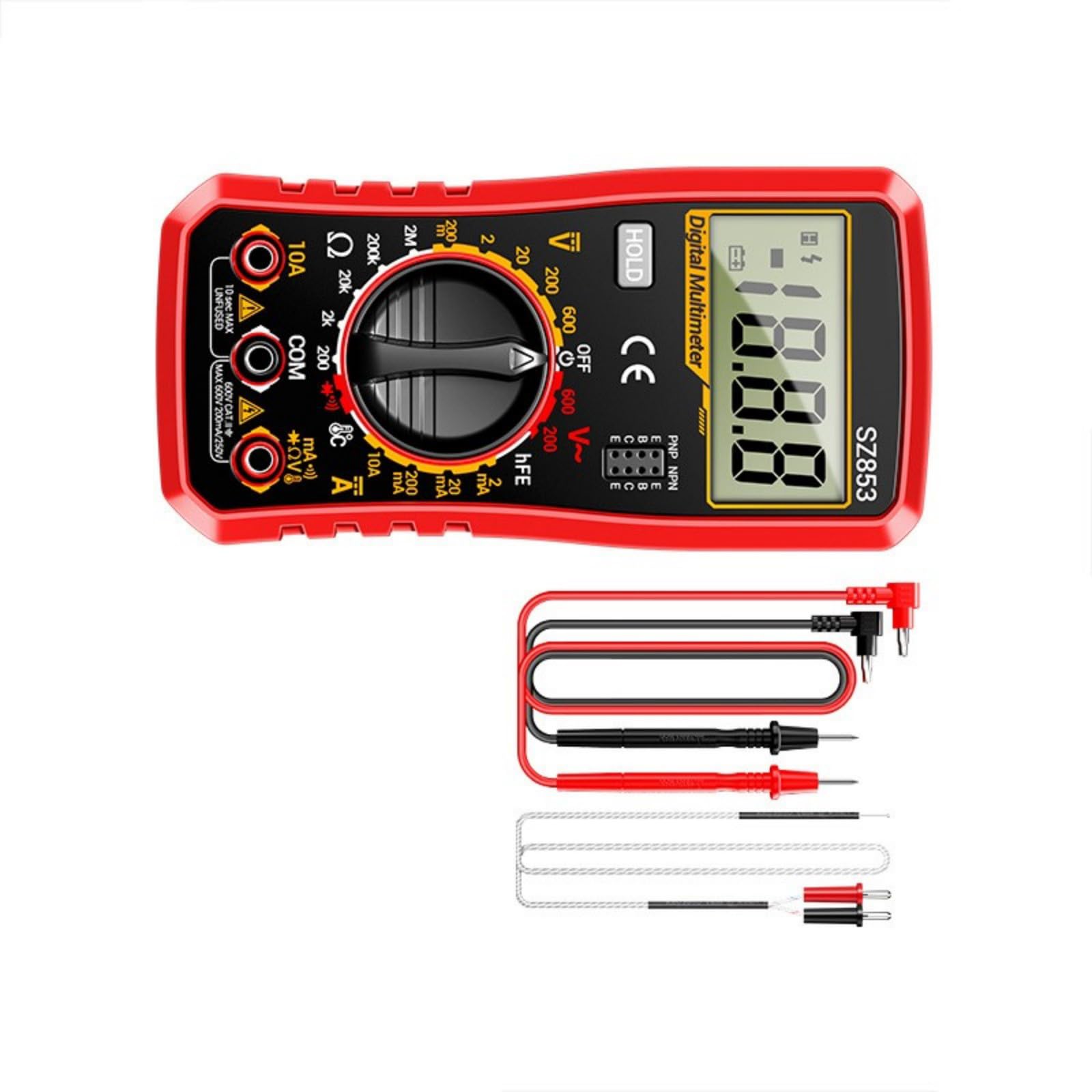 Pxzh Red Electronic Tester Multimeter With Voltages Current Resistance And Temperature Measurement From 40 To 1000℃ Multifunction Electrical Tester