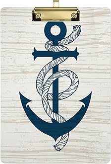 Vintage Anchor on Wood Decorative Clipboard Office School Standard A4 Letter Size Clipboards for Students Teachers Women Men Kids, Low Profile Clip, Size 9" x 12.5"