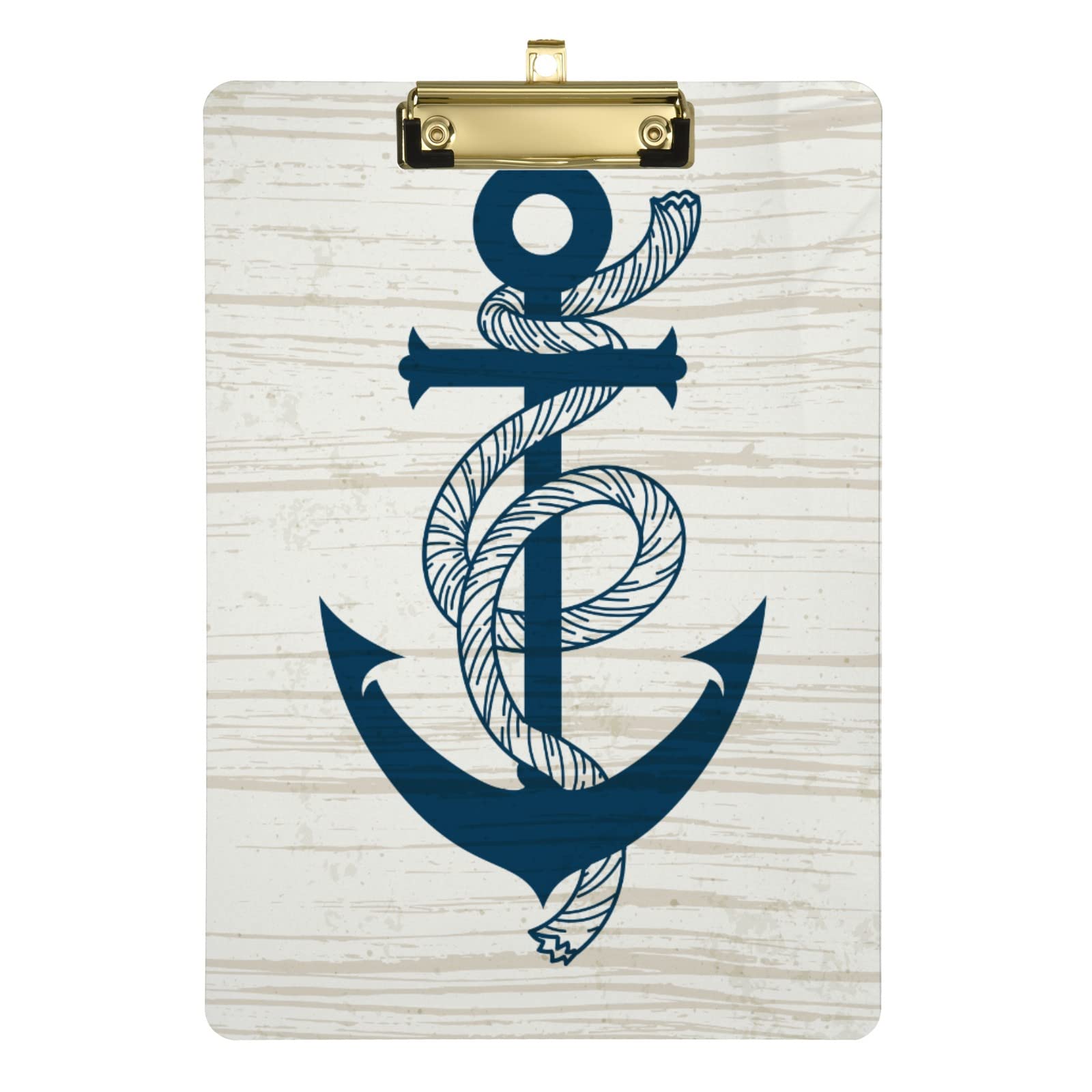 Vintage Anchor on Wood Decorative Clipboard Office School Standard A4 Letter Size Clipboards for Students Teachers Women Men Kids, Low Profile Clip, Size 9" x 12.5"