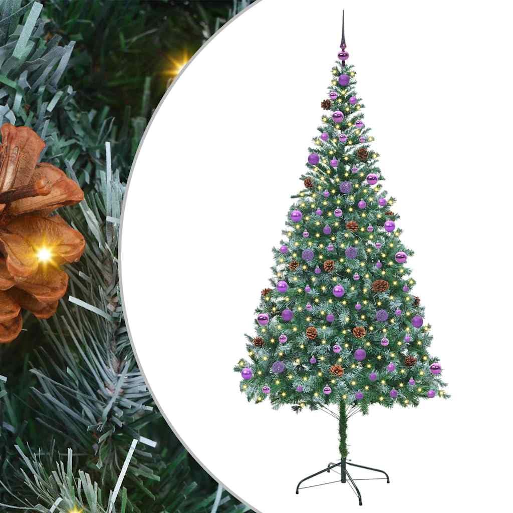Sztuczna choinka zielona, 210 cm, PCW i stal, wstępnie oświetlona 300 diodami LED, do użytku wewnątrz i na zewnątrz, świąteczna dekoracja