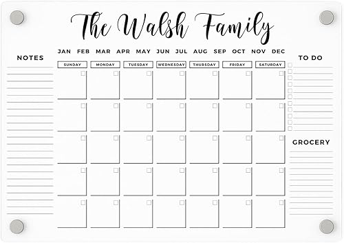 Dry Erase Calendar - Magnetic Fridge Calendar - Magnetic Monthly Acrylic Calendar - Acrylic Magnetic Kitchen Board - Kitchen Wall Decor
