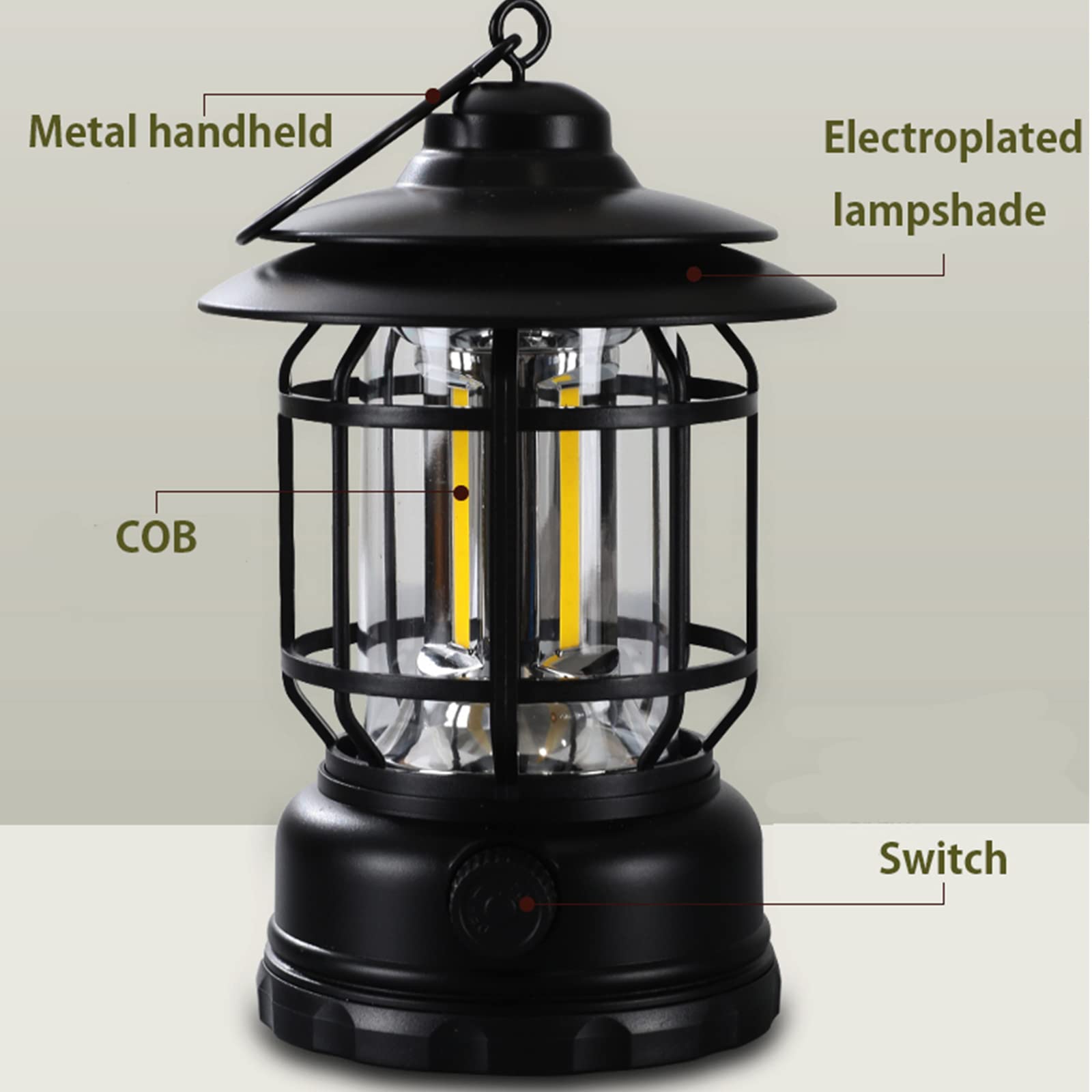 BOSUGE, LED-Campinglaterne, dimmbares Retro-Campinglicht, wiederaufladbare USB-Hänge-Campinglampe, tragbares wasserarmes Outdoor-Zeltlicht for Ausfälle beim Camping Hikin