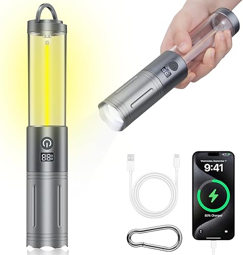 Linterna LED para campamento, hasta 350 horas de luz de campamento recargable, 4 modos de linterna al aire libre con luz roja, resistente al agua,