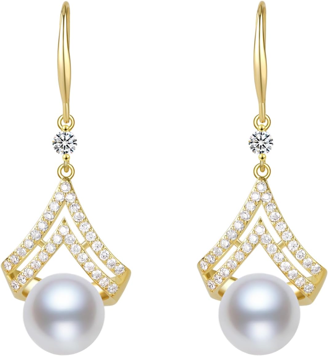 Pearl Earrings for Women, Dainty 14K Gold Plated/925 Sterling Silver Drop Pearls Dangle Earrings, Fashion Hypoallergenic Jewelry Gifts for Women