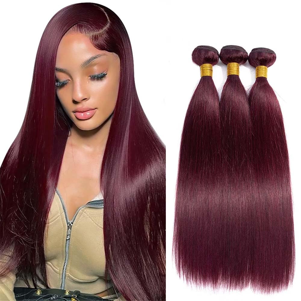 Niciitysi 26 28 30 inch Color 99j Burgundy Bundles Human Hair Wine Red Straight Bundles Double Weft Brazilian Hair Extensions Soft and Silky for Women