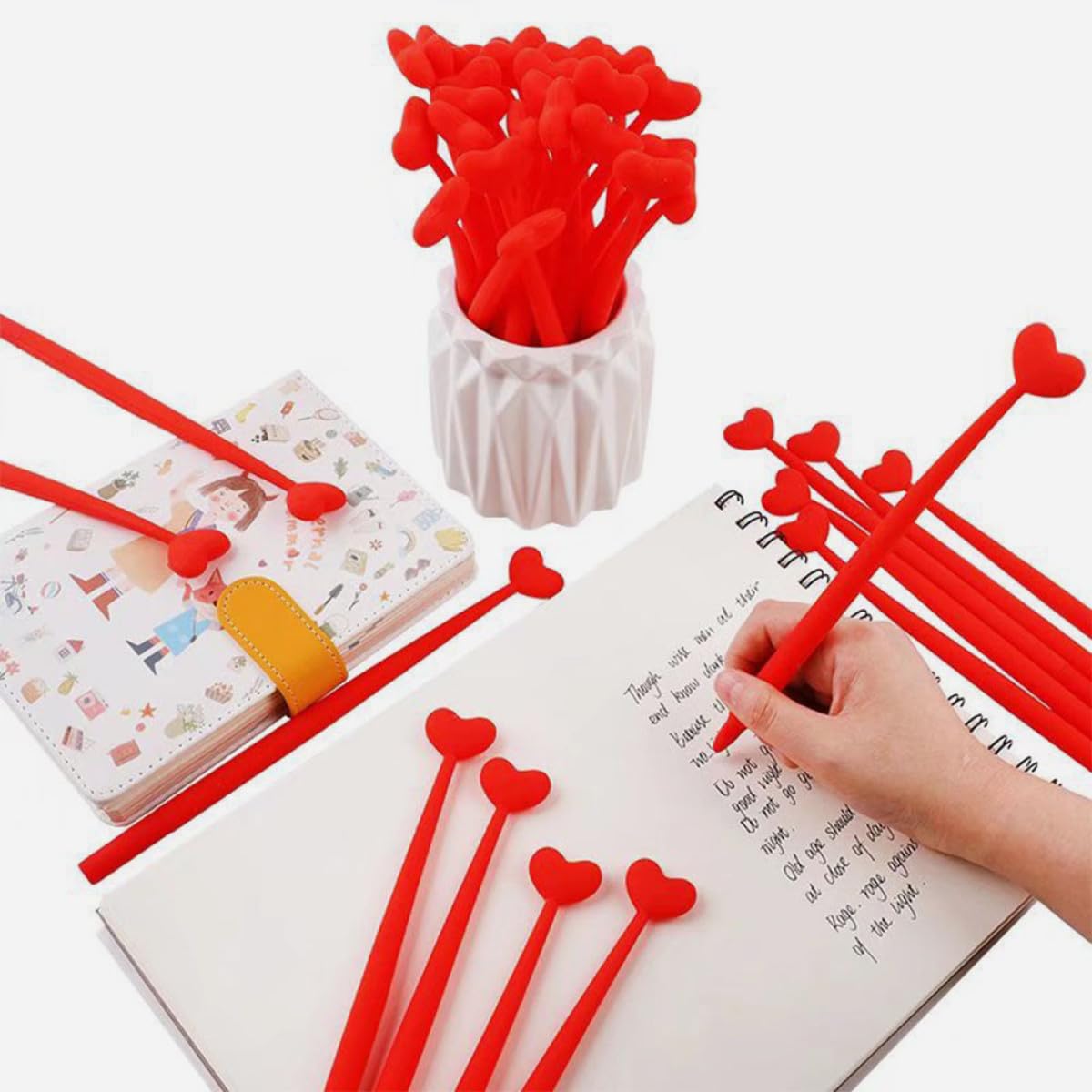 Alipis Set 10 Penne Sfera Gel Forma Cuore Rosse per Studenti Penna in Plastica Scrittura Scorrevole e Facile da Usare per Scuola e Ufficio