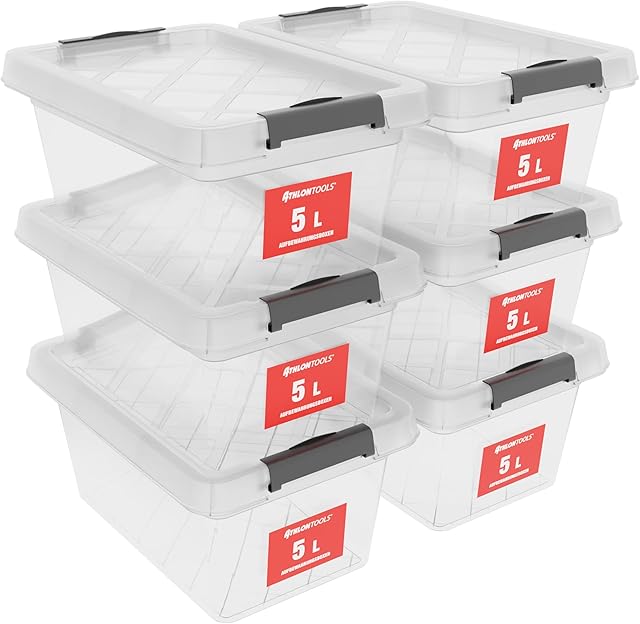 ATHLON TOOLS 6 x 5 l pudełka do przechowywania z pokrywką, przeznaczone do kontaktu z żywnością  klipsy zamykające  100% nowe tworzywo sztuczne, przezroczyste