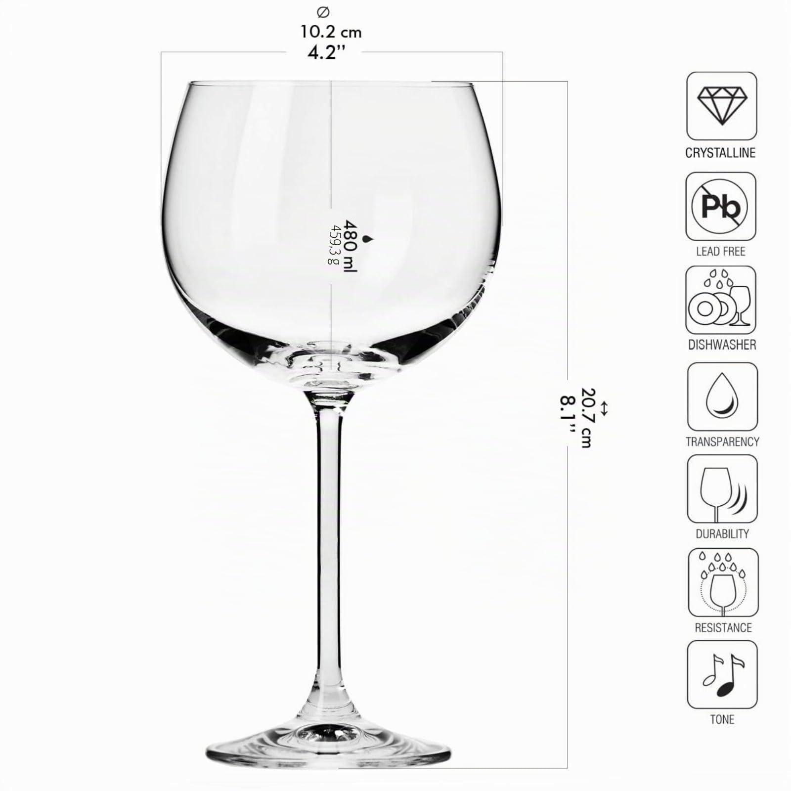 Krosno Copas balón para ginebra y agua | Juego de 6 | 480 ml | Colección Venezia | Perfectas para casa, restaurantes y eventos | Apto para lavavajillas | Cristal sin plomo