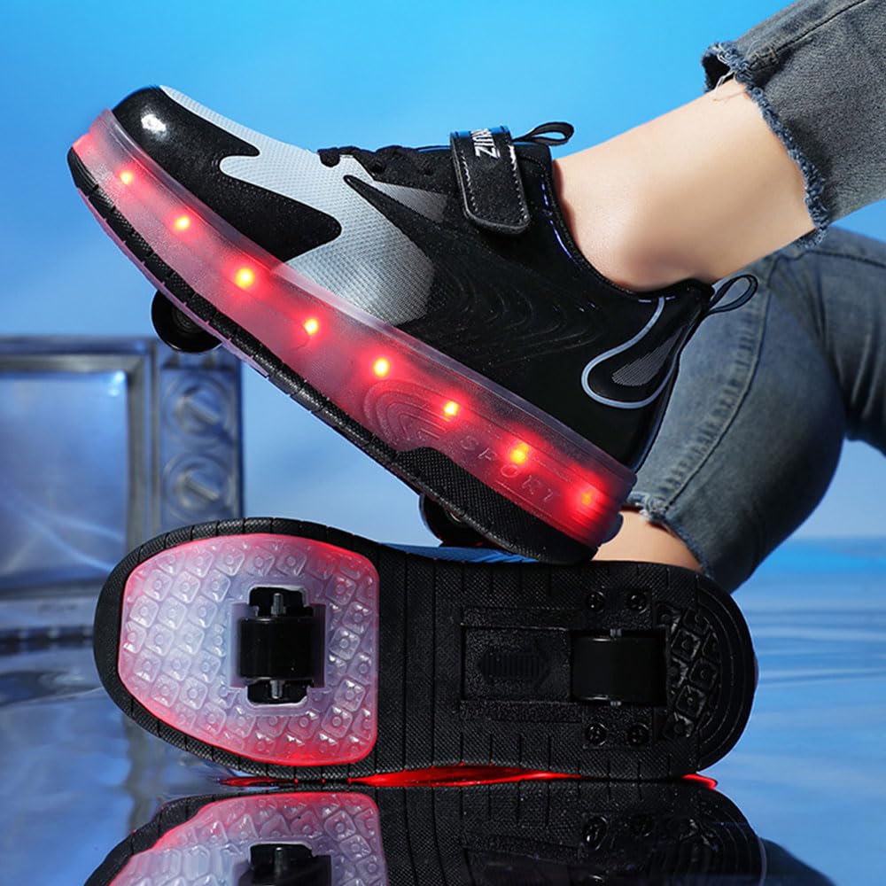 ENEN Chaussure a Roulette, Chaussures a roulettes Retractable Garçons Basket Roulette pour Enfant Fille - Roller 2 Roues Déformable Adolescents pour Intérieur Extérieur 28-40 EU