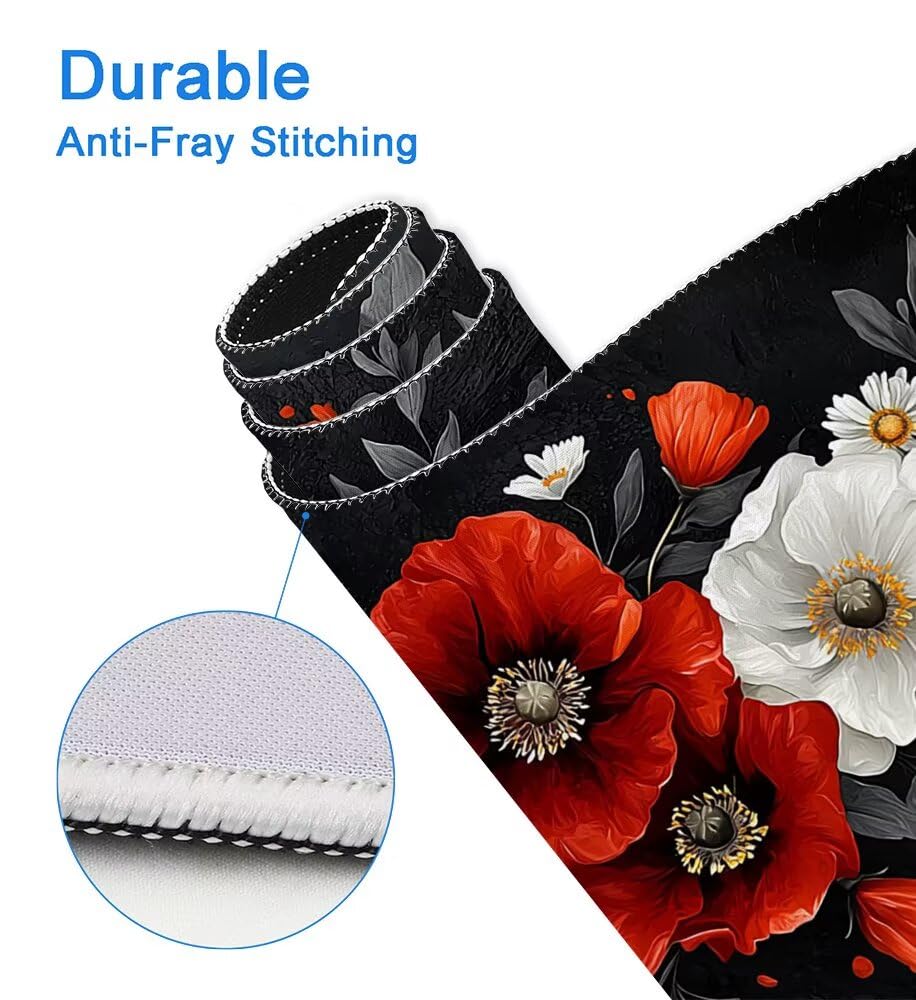 Podkładka pod mysz do gier, duża podkładka pod mysz XXL 1000 x 500 x 3 mm w kwiaty pod ręką ze zszytymi krawędziami, podkładka pod mysz do gier XXL, czarna, wodoodporna, antypoślizgowa, do komputera