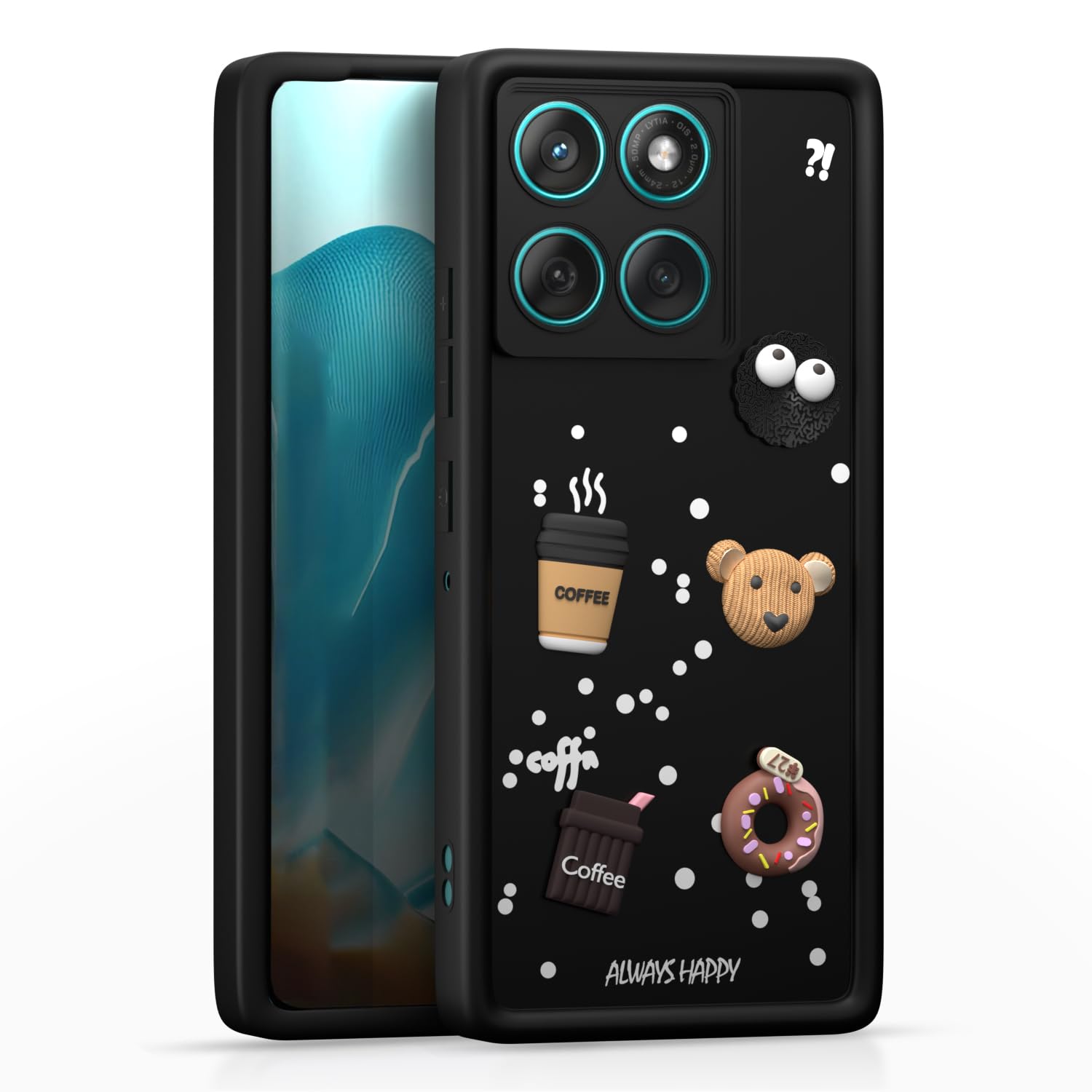Pikkme Back Cover for Motorola Moto Edge 60 5G / Motorola Moto Edge 60 Fusion 5G | Cute Fun Cartoon 3D Bear Silicone Full Body Protection Bumper Case (Black)