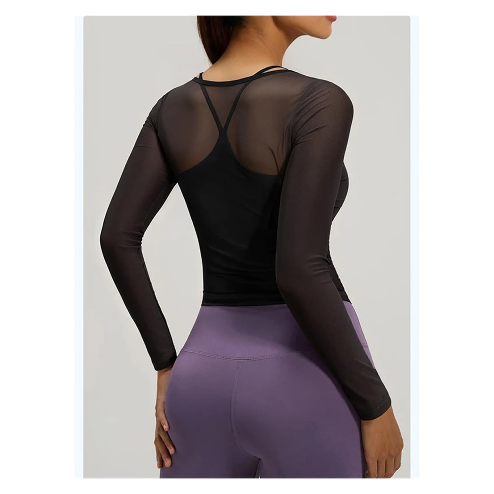 Top yoga a maniche lunghe donna Canotta a rete da donna a maniche lunghe | Set di gilet da yoga in 2 pezzi con imbottiture fisse integrate
