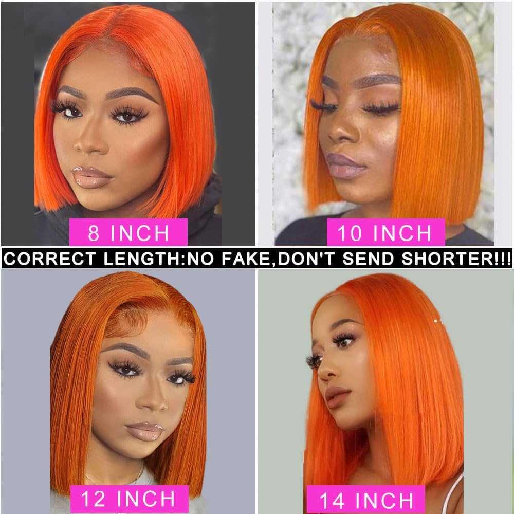 Amazon.com : Ginger Bob Wig Human Hair 8 Inch #350 13X4 HD  display picture 2