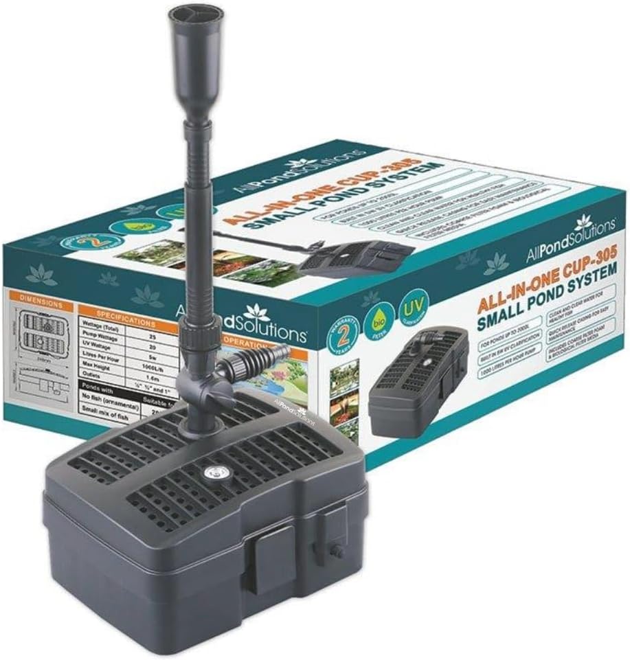 CUP-305-2000L/H All in One Pond Pump Filter with Fountain and 5w UV Steriliser, Clear Water Algae Control for Ponds up to 2000L