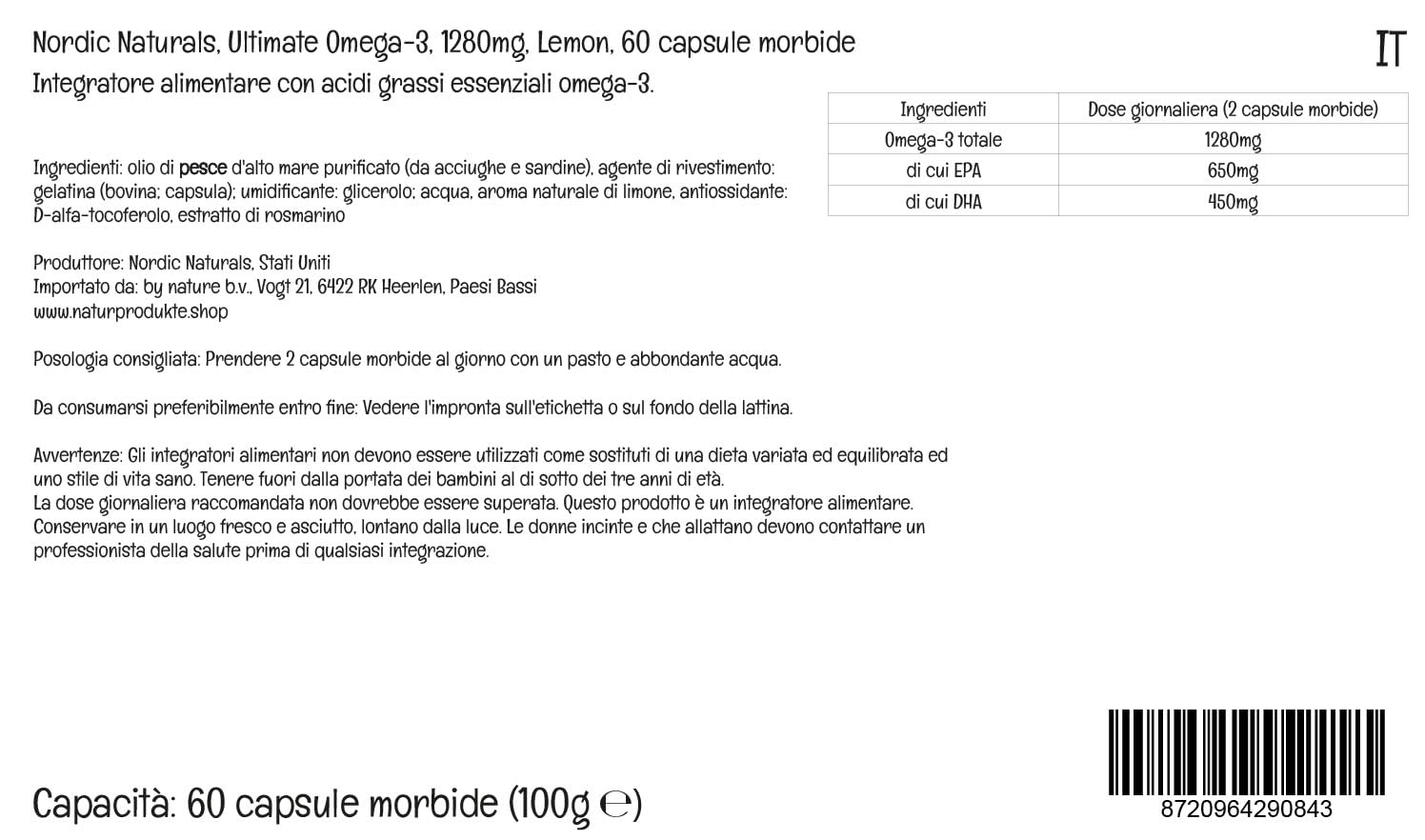Nordic Naturals, Ultimate Omega-3, 1280mg, con EPA y DHA, Dosis Alta, Sabor Limón, 60 Cápsulas blandas, Testado en Laboratorio, Sin Soja, Sin Gluten, No GMO (Paquete de 2)