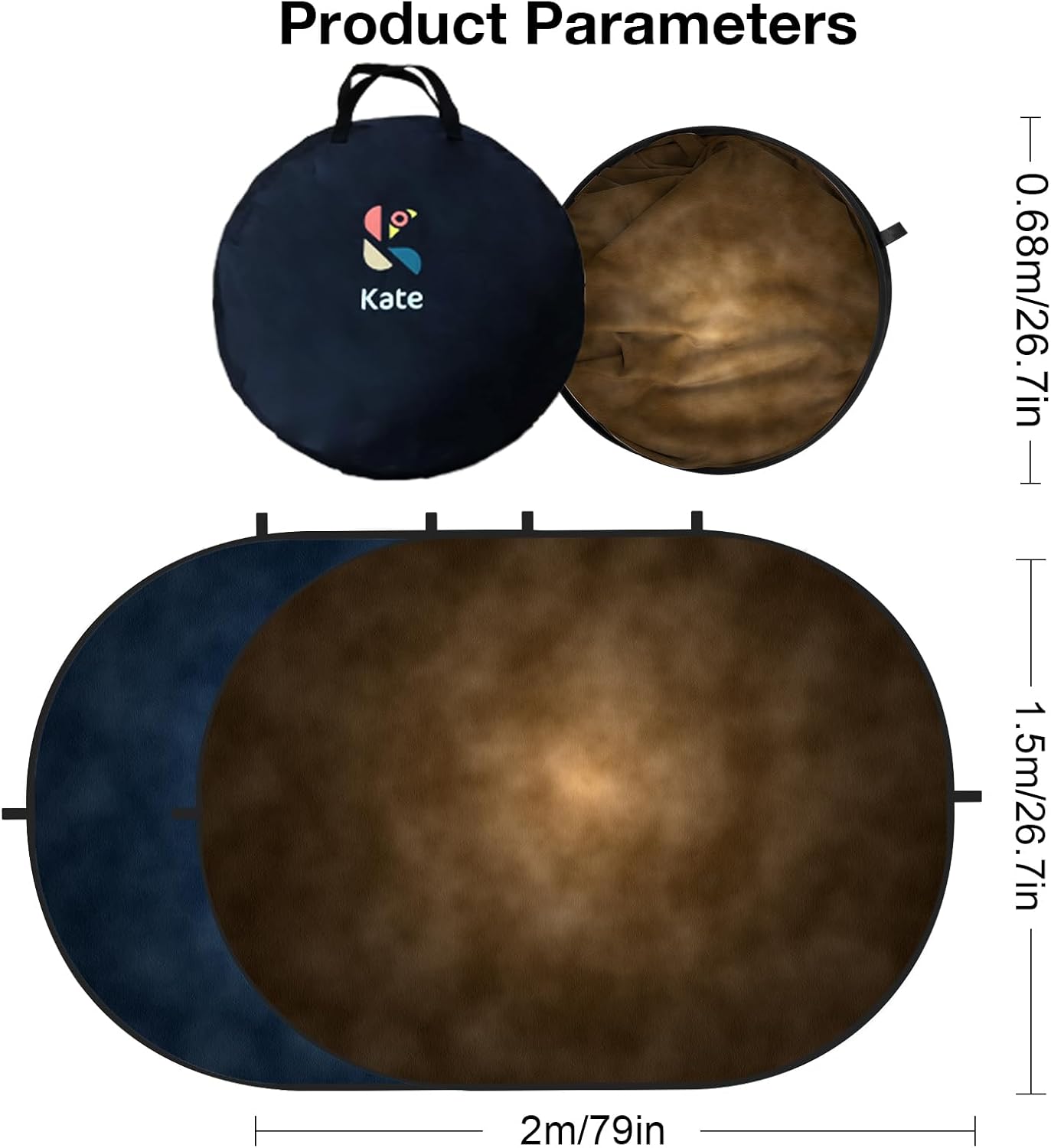 Kate Collapsible Backdrop for Photography Dark Blue&Brown Pop Up Photo Backdrops Portable Background for Portrait, Live Streaming, 5x6.5ft