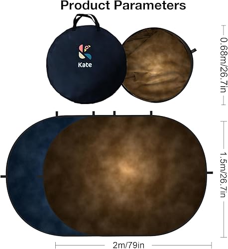 Miniatura 6 de Kate Telón de fondo plegable para fotografía, color azul oscuro y marrón, fondo portátil para retrato, transmisión en vivo, 5 x 6.5 pies