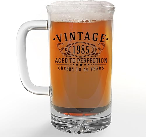 Taza de cerveza de vidrio vintage de 16 onzas con estampado negro de 16 onzas, regalos de feliz cumpleaños 40 para hombres y mujeres, saludos a los