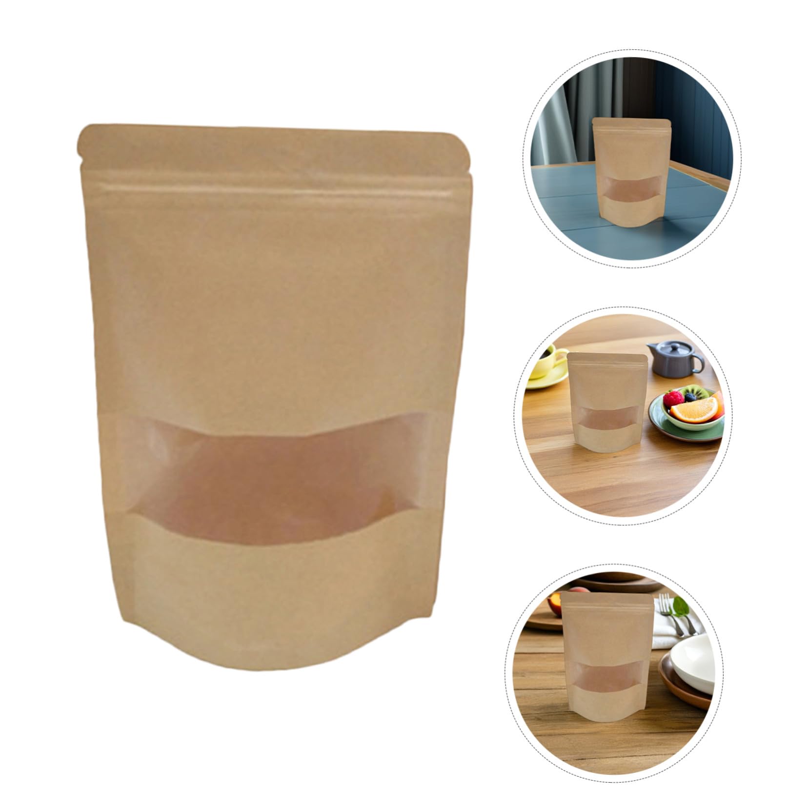 ibasenice 50pièces Sachets à Fenêtre Papier Kraft Sacs De Conservation Alimentaire Réutilisables Avec Fermeture Éclair Pour Emballage De Friandises Biscuits Et Petits Objets