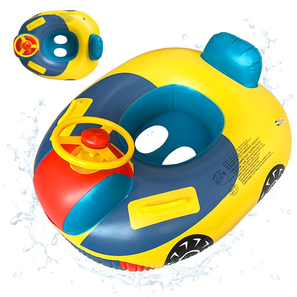 YRPACFB Children's Inflatable Pool Float, Swimming Float Pool Seat Boat, Car Baby Floatie, Safe Seat Swim Ring with Steering Wheel, for Girls Boys 1-5 Years Purple