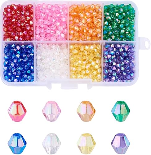 Cheris - 1520 cuentas de cristal AB de 0.152 pulgadas, 8 colores, cuentas acrílicas facetadas de arco iris, espaciadores surtidos con caja de
