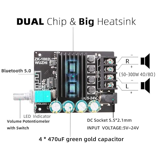 Miniatura 3 de Tablero amplificador Bluetooth, 100W+100W de potencia de salida máxima, 2.0 canales DC 8-24V, conexión sin contraseña, placa BT 5.0 AMP para