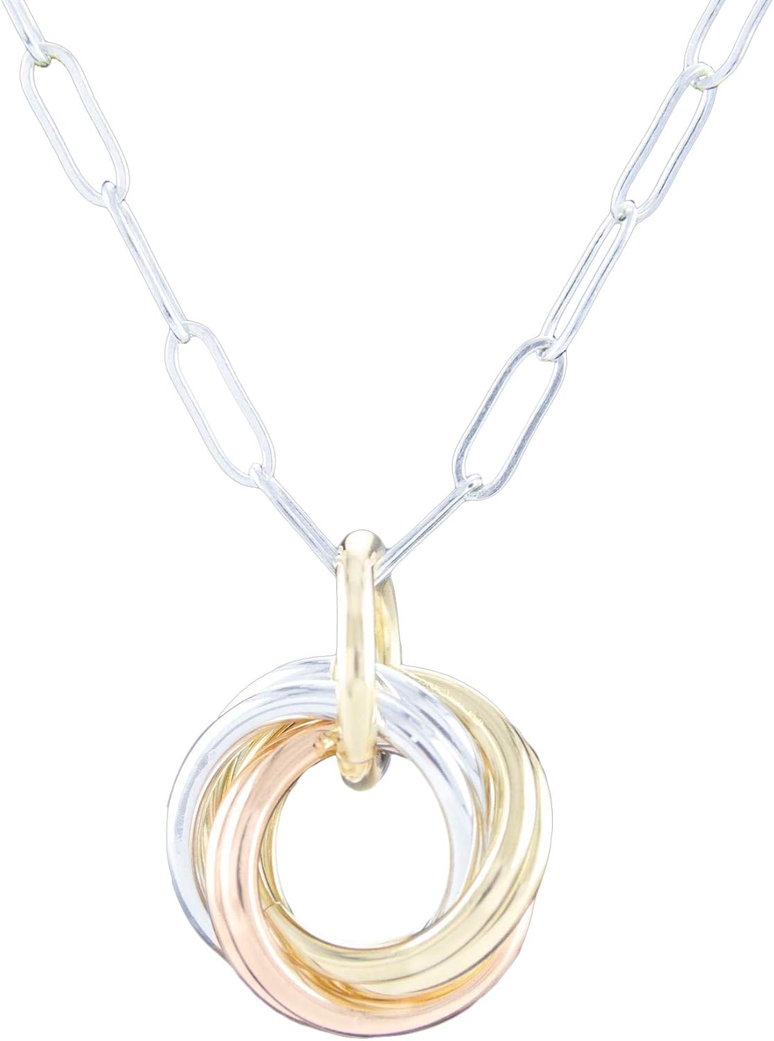 Tahmi Dainty Tricolor Love Knot Pendant Necklace with Sterling Silver 925 and 14K Yellow and Rose Gold-Filled Circles Daily Jewelry Gift Idea - 18"