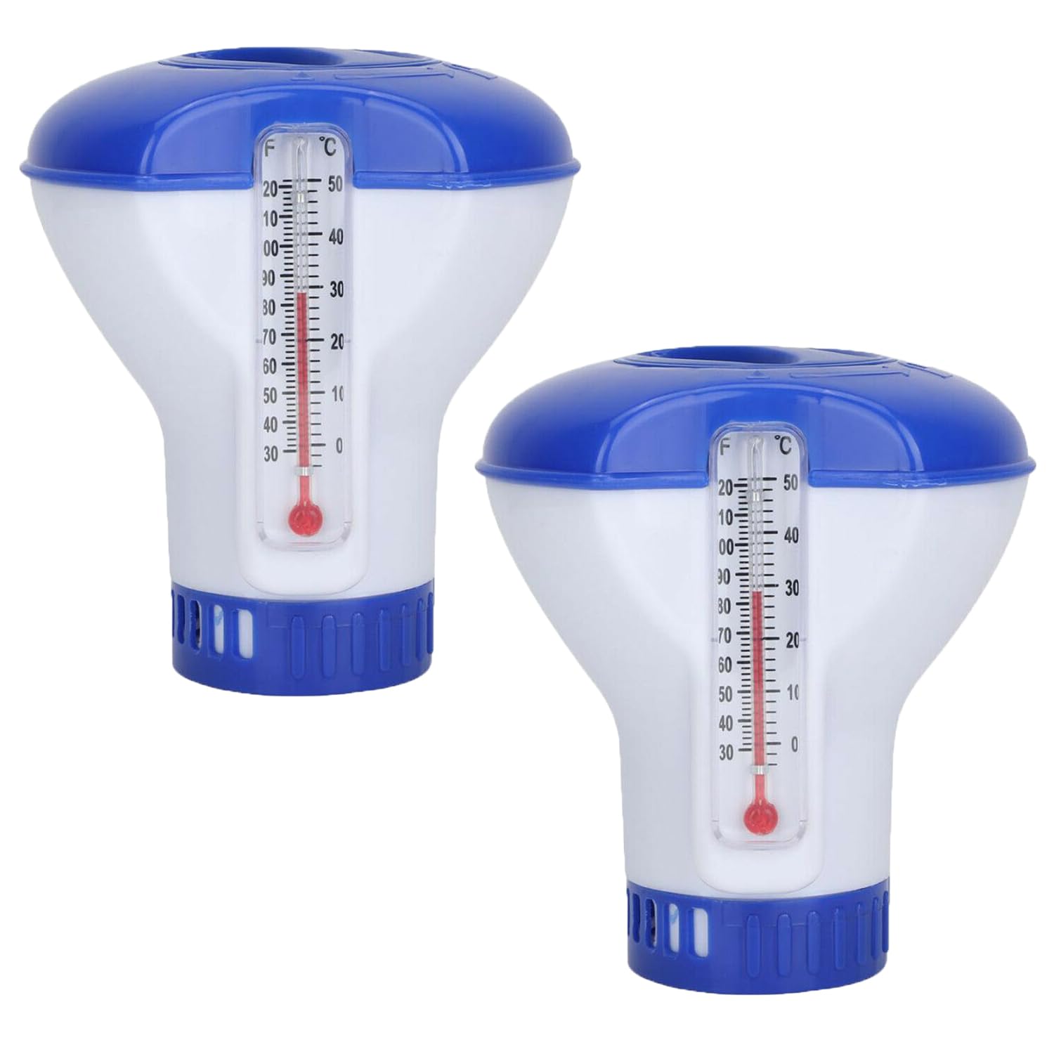 Floating Chlorine Dispenser with Thermometer, Adjustable Chemical Floater for Hot Tubs & Swimming Pools, Floats for Chlorine Tablets, Pool Water Treatment for Indoor & Outdoor Use (2PCS)