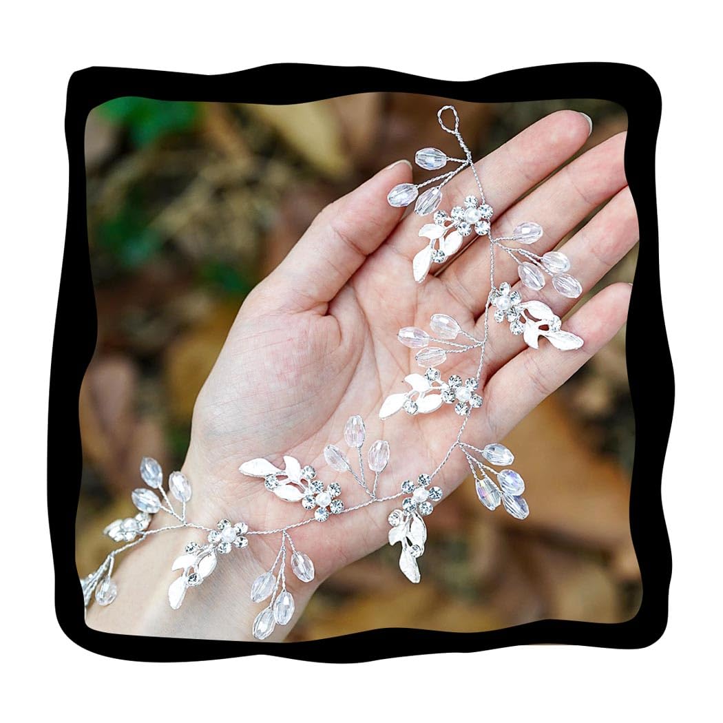 トップス RUMCHE Flower Bond Yarn Harness / silver Amazon.com : Unicra Leaf Wedding Hair Vine Flower Bridal Hair