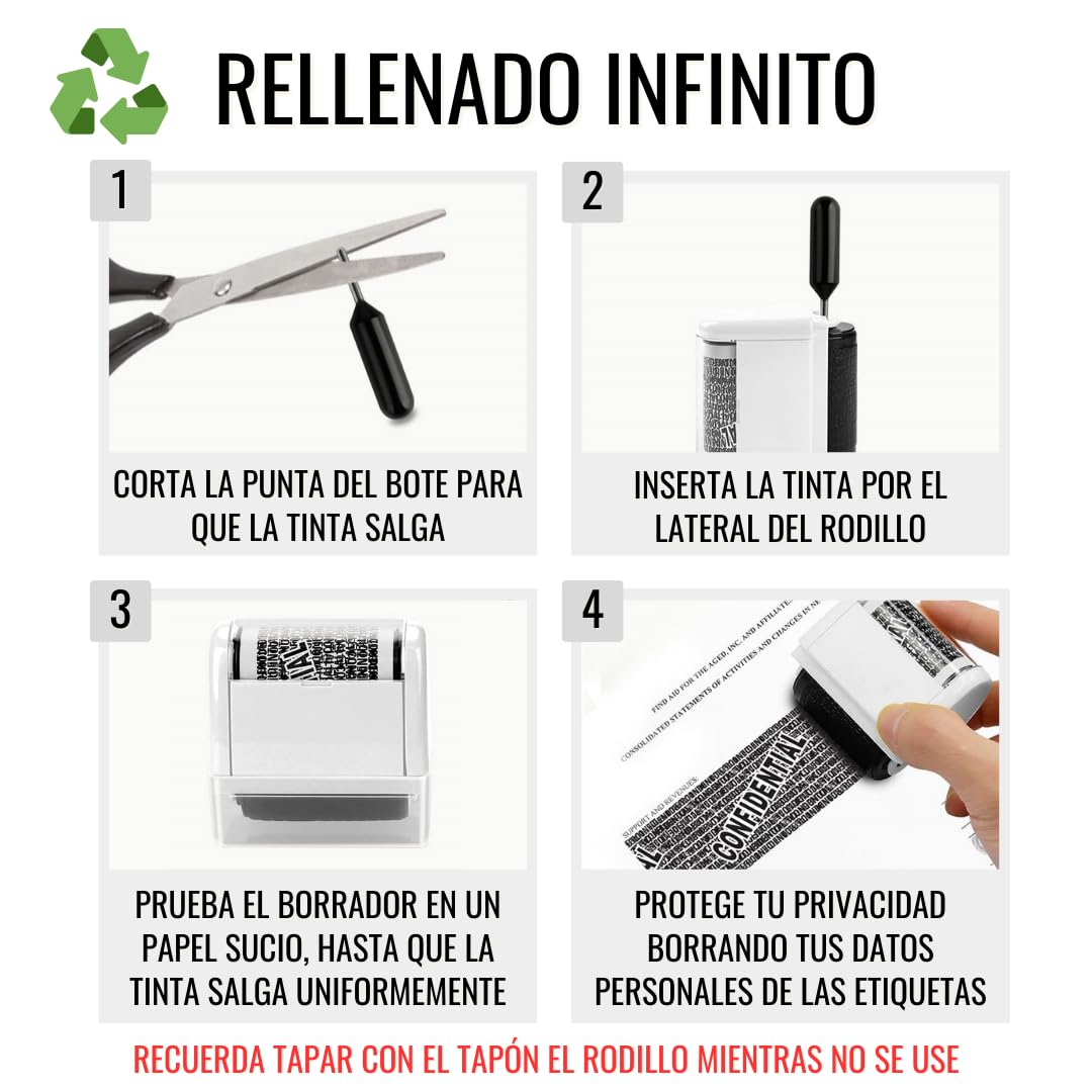 Kit Effaceur D'Étiquettes Rechargeable Large Avec 3 Recharges - Tampon Suppression Données Personnelles Blanc