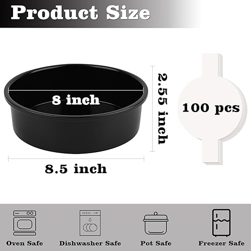 Miniatura 3 de HUAKENER Molde para pasteles de 8 pulgadas, juego de 3 moldes redondos para pasteles con 100 piezas de papel pergamino, moldes antiadherentes para
