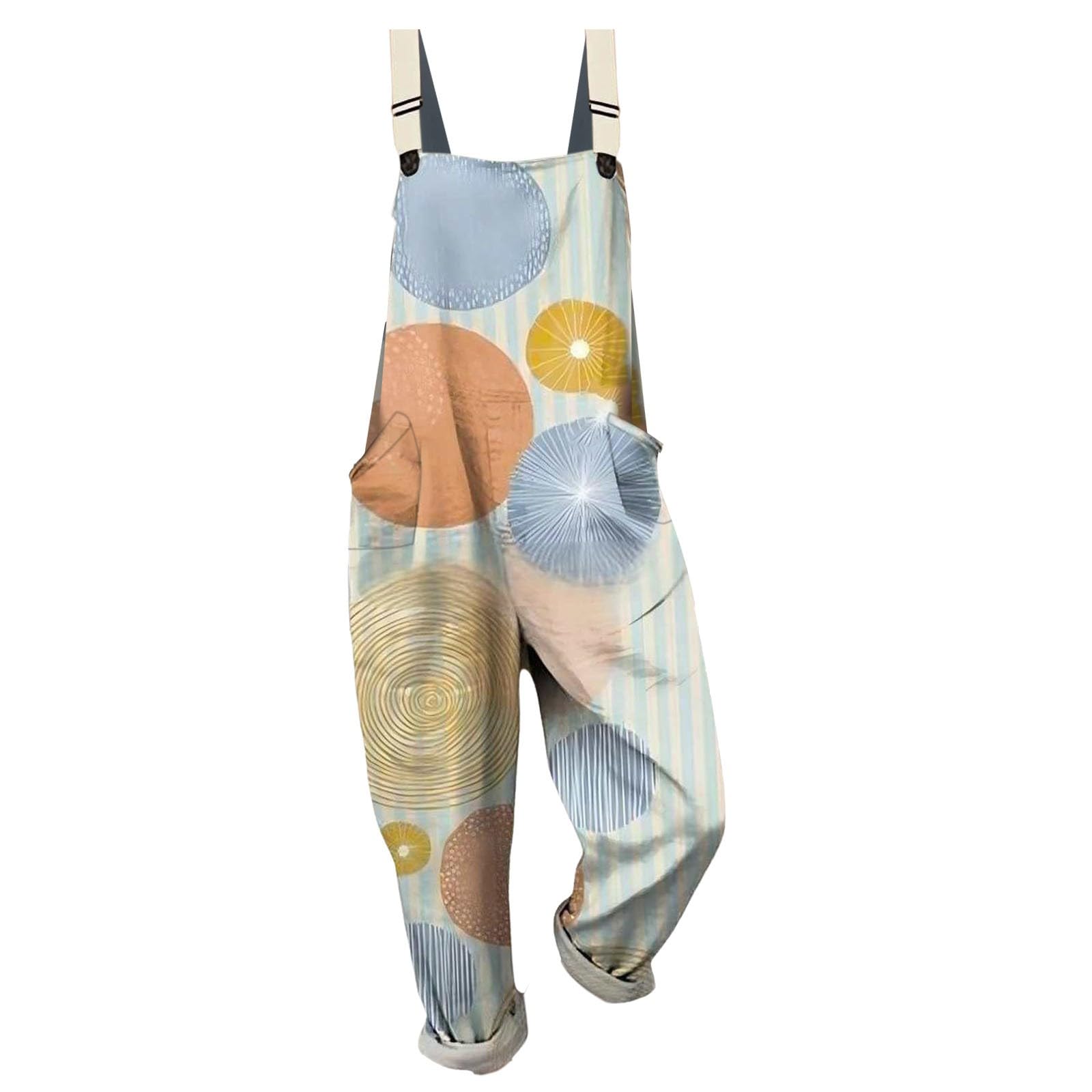 Salopette Donna Estiva Casual Lunga Elegante in Lino Tuta Jumpsuit Intera Curvy Moda Stampa Jumpsuits Comoda Larga Pantaloni Da Lavoro Con Tasca Leggera Baggy Salopettes da Spiaggia