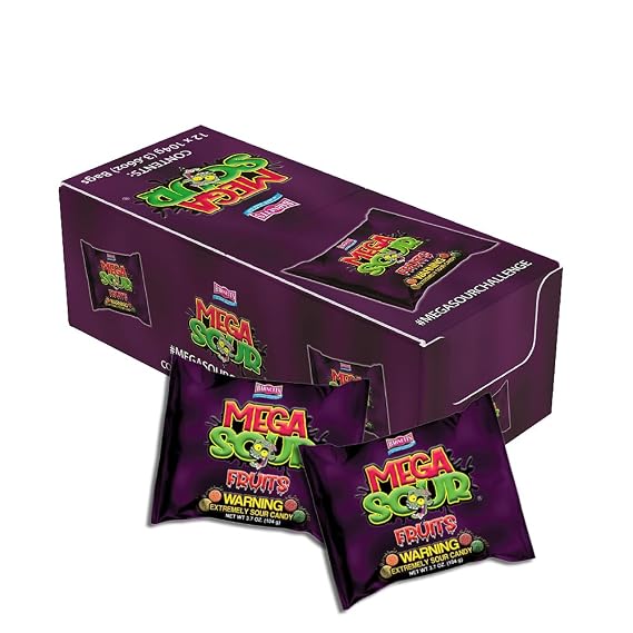 Barnetts Mega Sour Candy Fruits 104g Case (Pack of 12) Handmade British Hard Sweets Extreme Sour Candy Challenge
