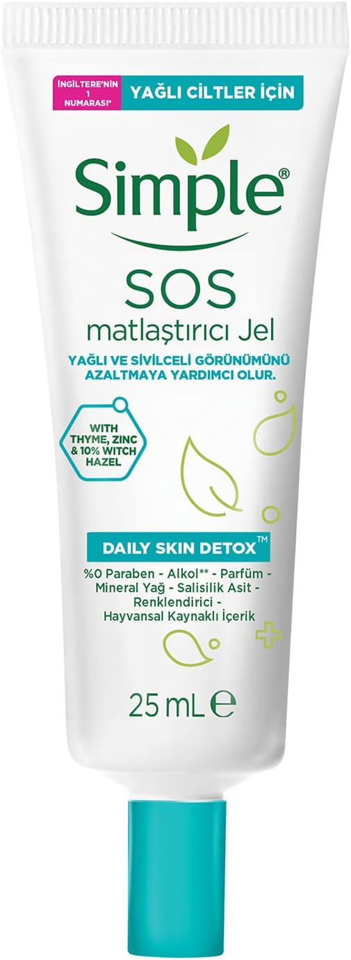 Simple Daily Skin Detox SOS Matlaştırıcı Jel Yağlı ve Sivilceli Görünümü Azaltmaya Yardımcı, 25 ml