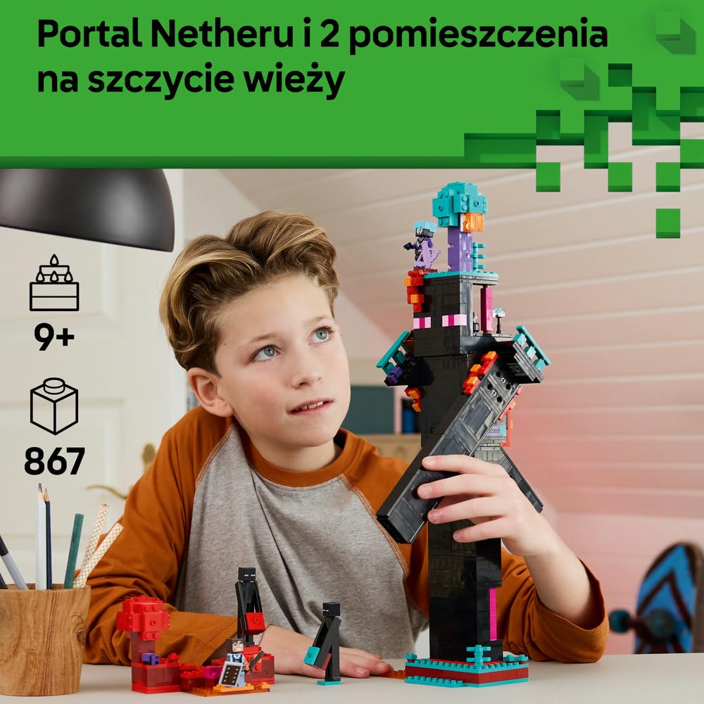 LEGO Minecraft Wieża Endermana 21279 | budowla Minecraft, zestaw z mobami, prezent dla fana Minecrafta 9+, 867 elementów