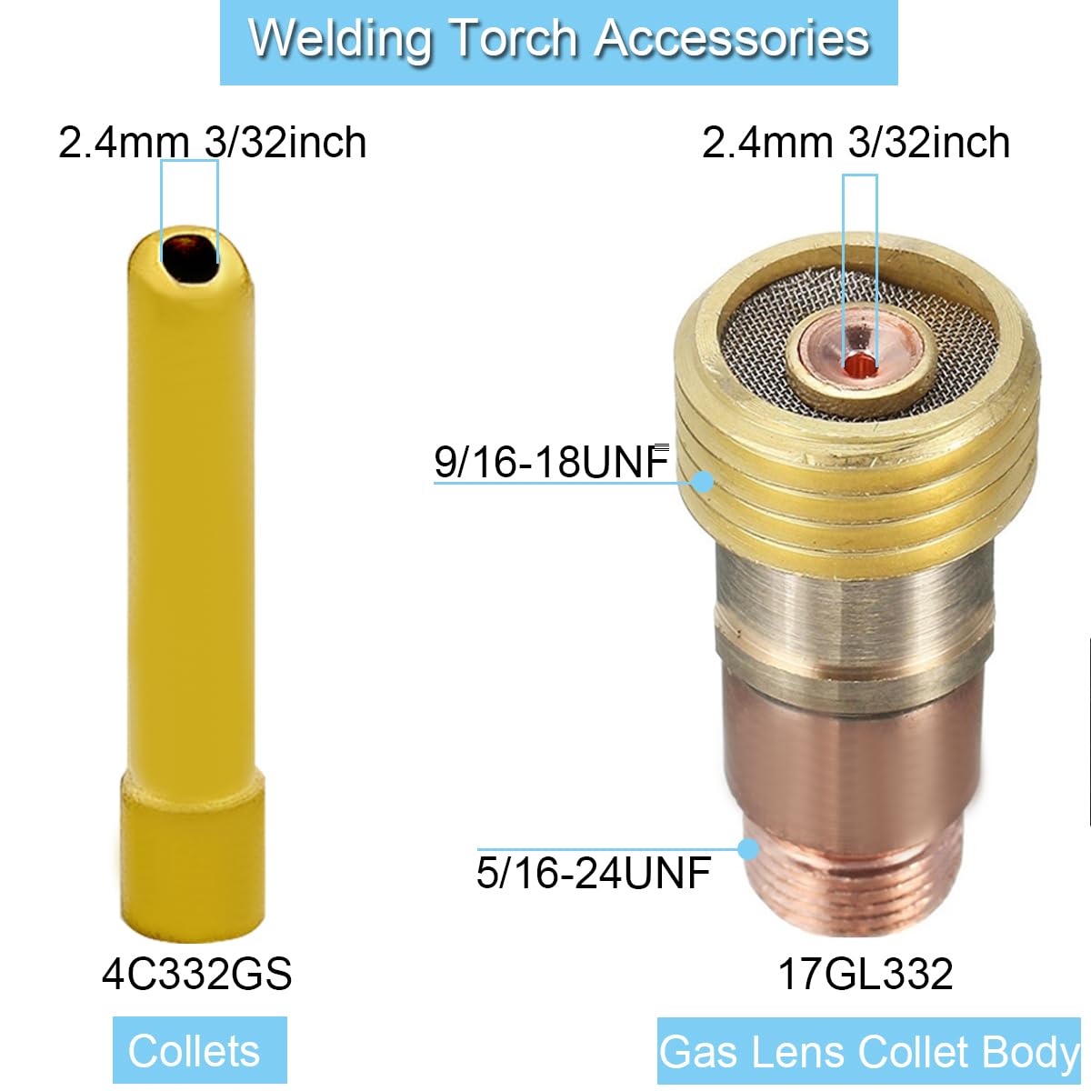 Kit Accessori Torcia TIG WP | Gas Lens E Coppa Vetro | Per Saldatura Argon | Taglie 1.6-3.2mm