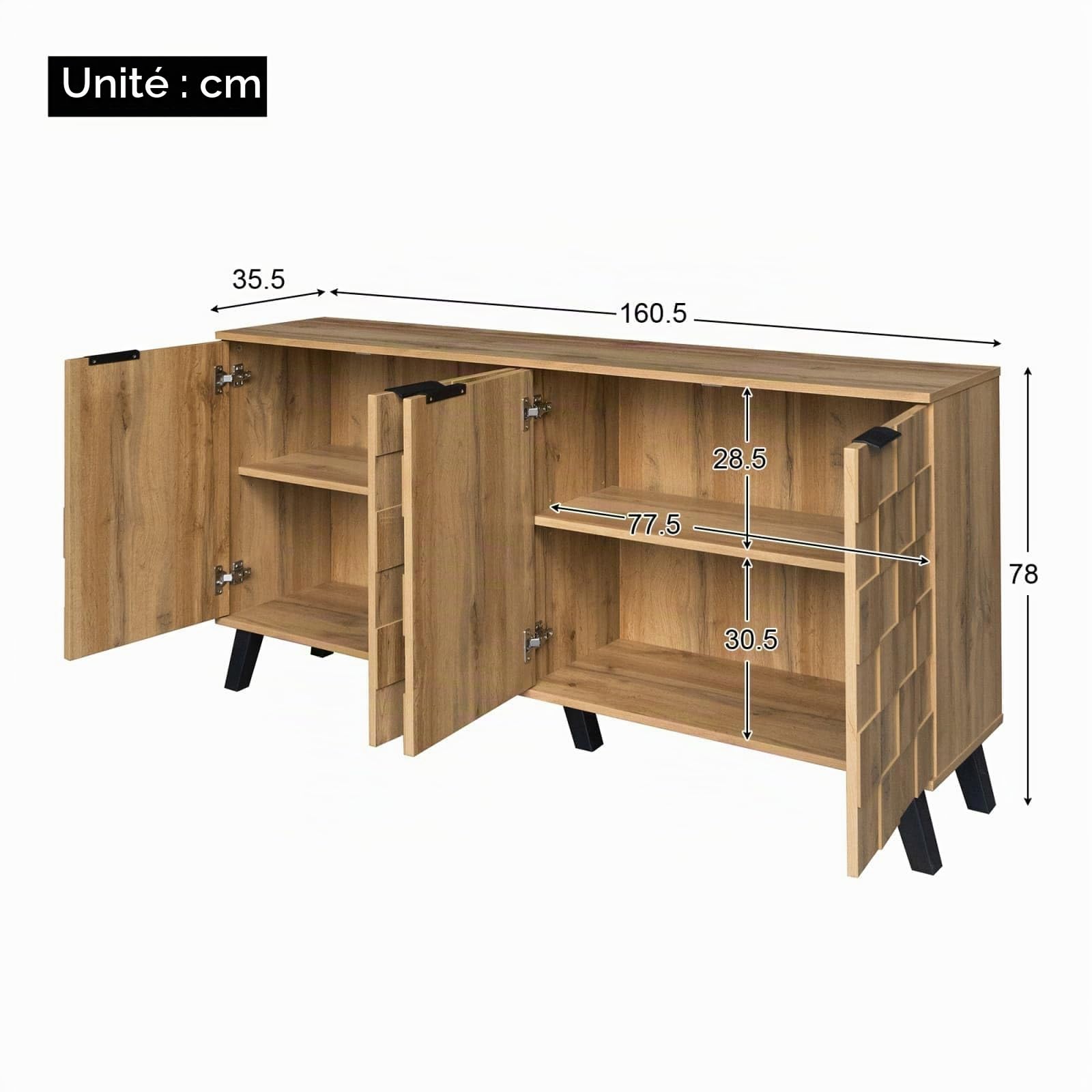 KOMHTOM Buffet Salon à 4 Portes Meubles de Rangement, Buffet de Salle à Manger avec cloison Meubles de Chambre à Coucher (A)