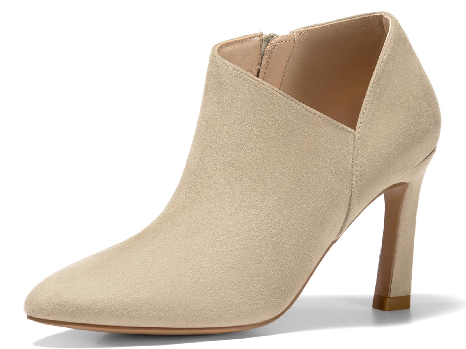 Coutgo Womens Pointed Toe V Cut Ankle Boots Kitten Heel Side Zip Office Booties