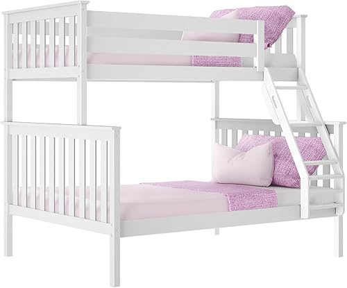 Miniatura 33 de Max & Lily - Litera de tamaño individual sobre matrimonial con escalera, base de cama de madera maciza para niños, barandillas de seguridad de 14