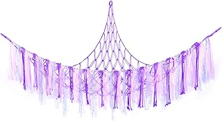 Stuffed Animal Net or Hammock with LED Light, KoHuiJoo Stuffed Toy Hammock Net Hanging Stuffed Animal Storage Organizer Holder Room Décor with Tassels for Nursery Play Room Kids Bedroom (Purple)