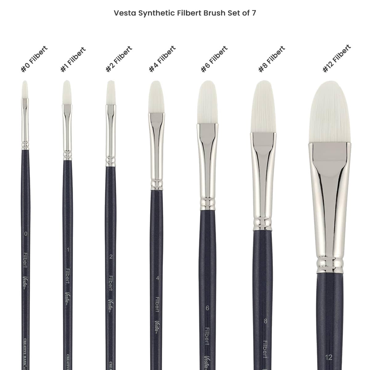 Creative Mark Vesta Synthetik-Pinsel-Sets – Fortschrittliche All-Media-Pinsel für maximale Kontrolle, Studenten, Künstler, Malen, Klassenzimmer und mehr! – [Filbert – Set von 7]